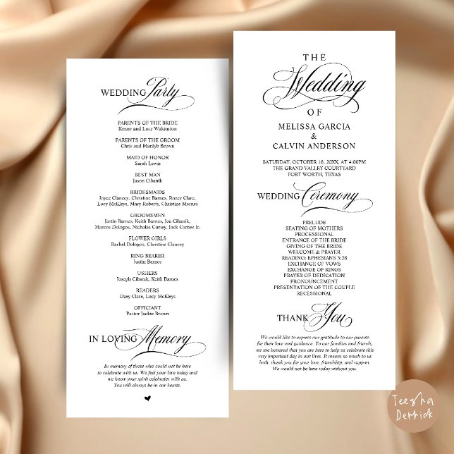 Elegant Classy Wedding Ceremony Order Program (Elegant Classy Wedding Ceremony Order Program Card in Black and White)