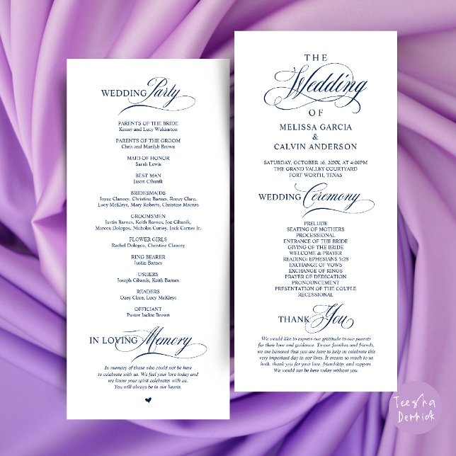 Elegant Classy Wedding Ceremony Order Program (Elegant Classy Wedding Ceremony Order Program Card in Navy Blue)