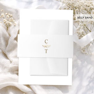 Elegant Classy White and Gold Monogram Wedding Invitation Belly Band