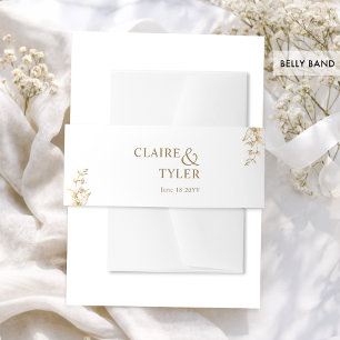 Elegant Classy White and Gold Wedding Invitation Belly Band