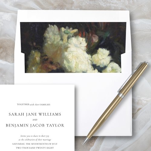Elegant Classy White Floral Fine Art Wedding Envelope Liner