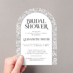 Elegant Classy White Flourish Winter Bridal Shower Acrylic Invitations