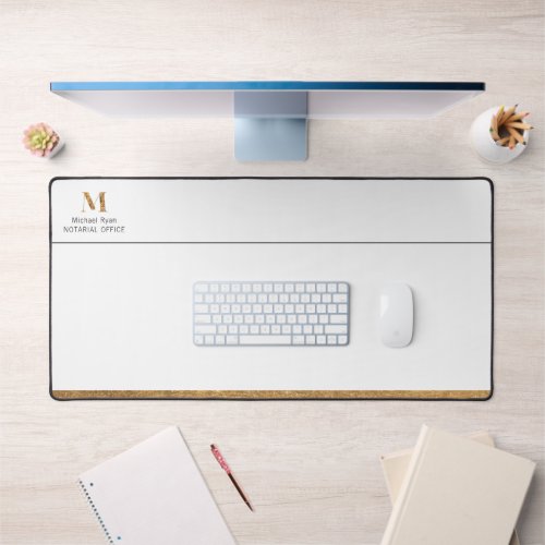 Elegant Classy White  Gold Personalized Monogram  Desk Mat