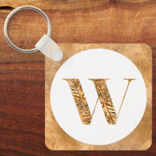 Elegant Classy White & Gold Personalized Monogram Keychain