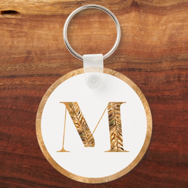 Elegant Classy White & Gold Personalized Monogram Keychain (Front)