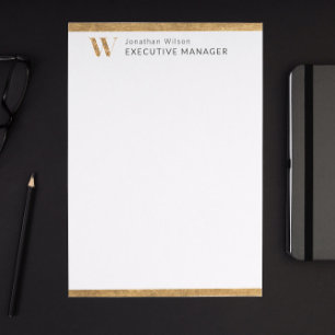 Elegant Classy White & Gold Personalized Monogram  Letterhead