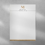 Elegant Classy White & Gold Personalized Monogram  Letterhead<br><div class="desc">Your monogrammed stationery are a beautifully personalized way to show off your style. These chic custom letterhead feature an elegant initial and name to personalize. To personalize the monogram with your own letter, please click on "Edit using design tool" and "crop". Move the cropped area to your letter. Then click...</div>
