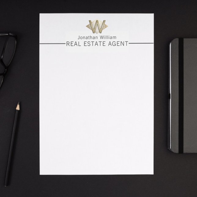 Elegant Classy White & Gold Personalized Monogram  Letterhead (Creator Uploaded)
