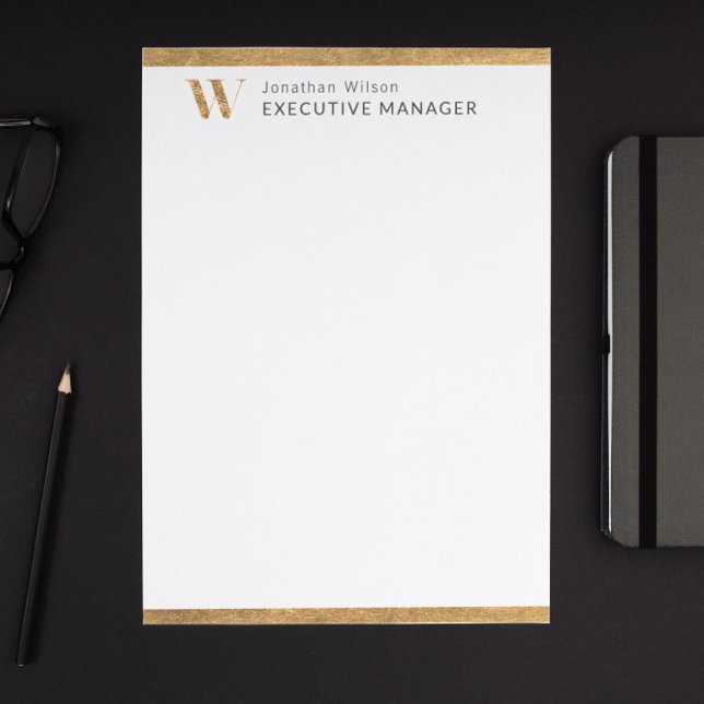 Elegant Classy White & Gold Personalized Monogram  Letterhead (Creator Uploaded)