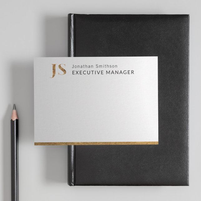 Elegant Classy White & Gold Personalized Monogram  Note Card (Creator Uploaded)