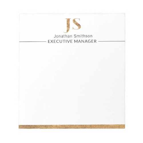 Elegant Classy White  Gold Personalized Monogram  Notepad