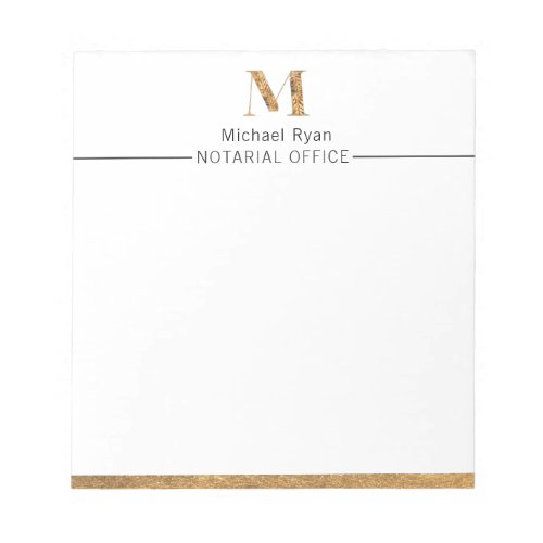 Elegant Classy White  Gold Personalized Monogram  Notepad
