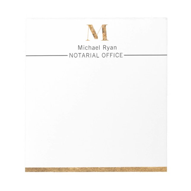 Elegant Classy White & Gold Personalized Monogram  Notepad (Front)