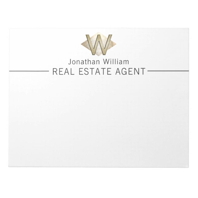 Elegant Classy White & Gold Personalized Monogram  Notepad (Front)