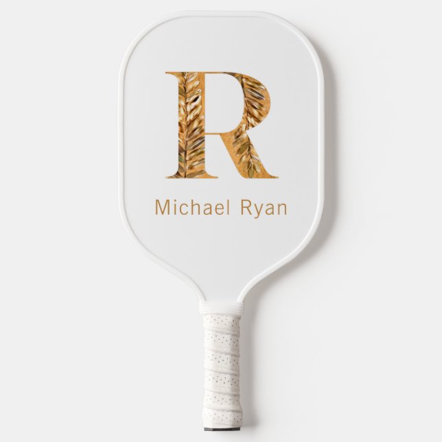 Elegant Classy White & Gold Personalized Monogram  Pickleball Paddle (Front)