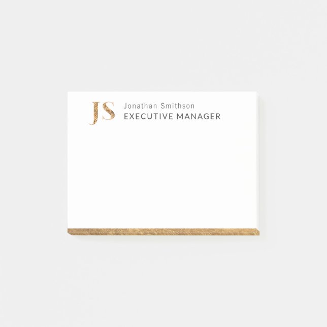 Elegant Classy White & Gold Personalized Monogram  Post-it Notes (Front)