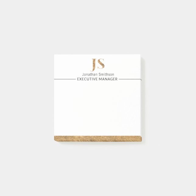 Elegant Classy White & Gold Personalized Monogram  Post-it Notes (Front)