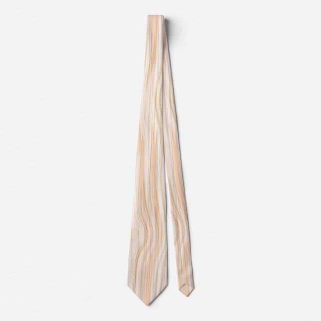 Elegant Classy White Stained Pastel Wood Pattern Neck Tie (Front)