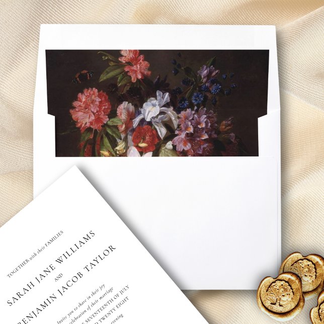 Elegant Classy Wildflower Floral Fine Art Wedding Envelope Liner (This elegant, fine art wedding invite envelope liner is perfect for a destination wedding in Europe.)