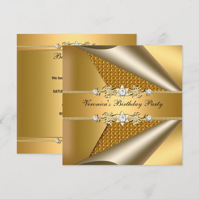 Elegant Classy Womans Gold Birthday Party Invitation (Front/Back)