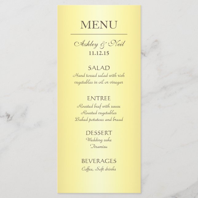 Elegant Classy Yellow & Beige Wedding Menu (Front)