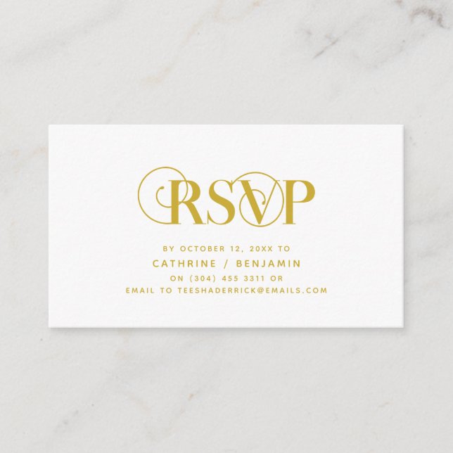 Elegant Classy, Yellow Gold Script, RSVP respond Enclosure Card (Front)