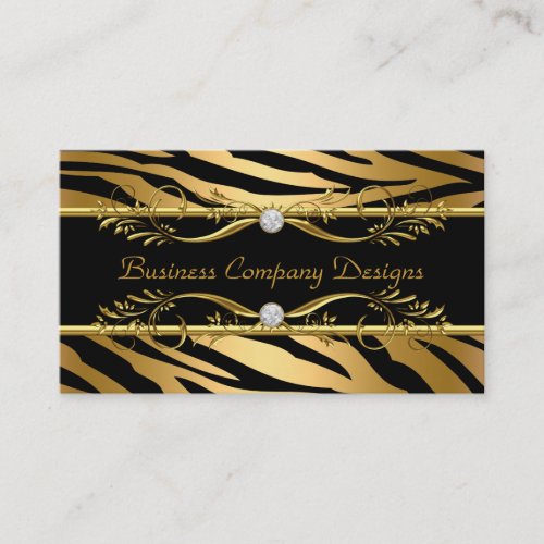 Elegant Classy Zebra Gold Black Embossed Look Business Card