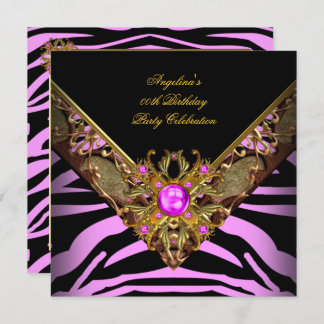Elegant Classy Zebra Pink Gold Birthday Party Invitation