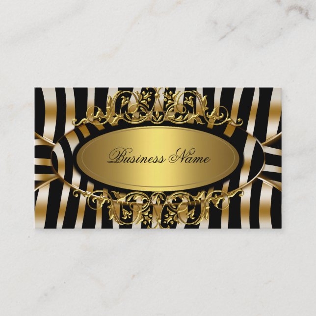 Elegant Classy Zebra Sepia Gold Metal Look Business Card (Front)