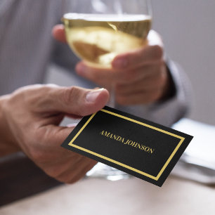 Elegant Clean Black & Gold Border Typography Business Card