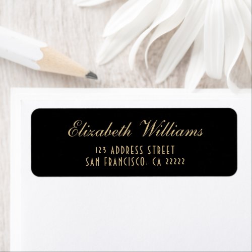 Elegant Clean Black Gold Simple Script Address Label