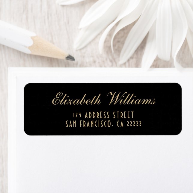 Elegant Clean Black Gold Simple Script Address Label (Insitu)