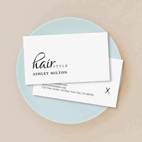 Elegant Clean Black White Scissors Hairstylist Business Card