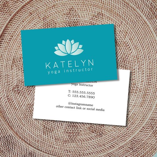 Elegant Clean Blue Lotus Icon Yoga Instructor Business Card