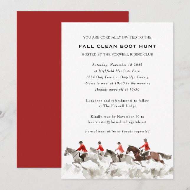 Elegant Clean Boot Hunt Fox Hunting Equestrian Invitation (Front/Back)