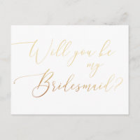 Elegant Clean Gold Calligraphy Bridesmaid Proposal