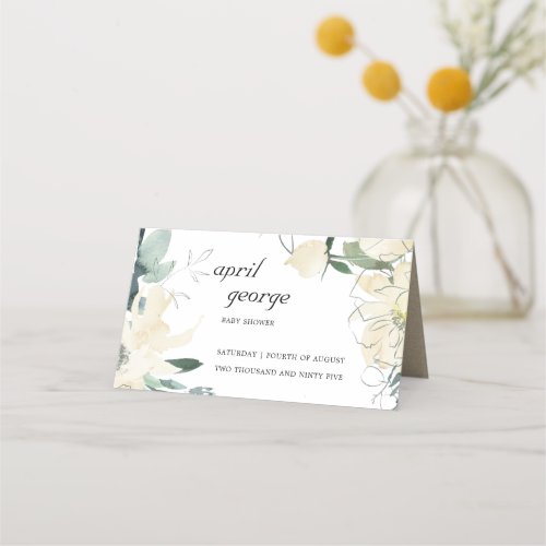 ELEGANT CLEAN IVORY WATERCOLOR FLORAL BABY SHOWER PLACE CARD
