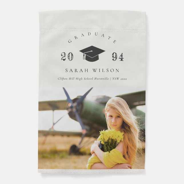 Elegant Clean Minimal Clean Photo Graduation Cap Garden Flag (Front)