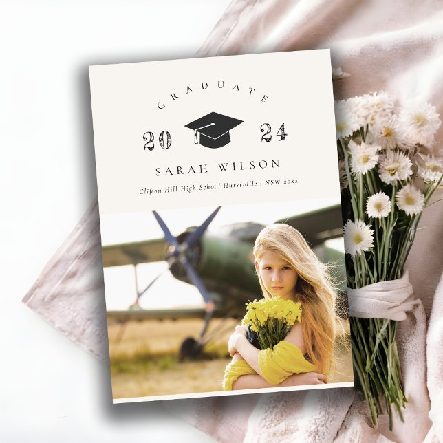 Elegant Clean Minimal Clean Photo Graduation Cap Invitation (Creator Uploaded)