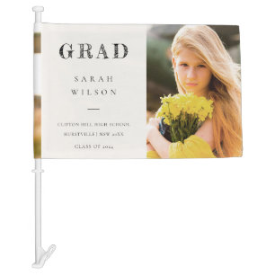 Elegant Clean Minimal Clean Photo Graduation Car Flag