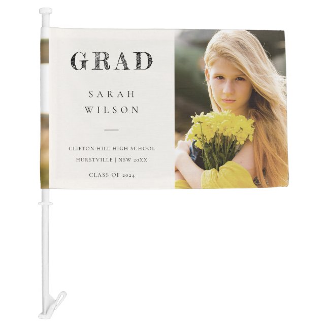 Elegant Clean Minimal Clean Photo Graduation Car Flag (Front)