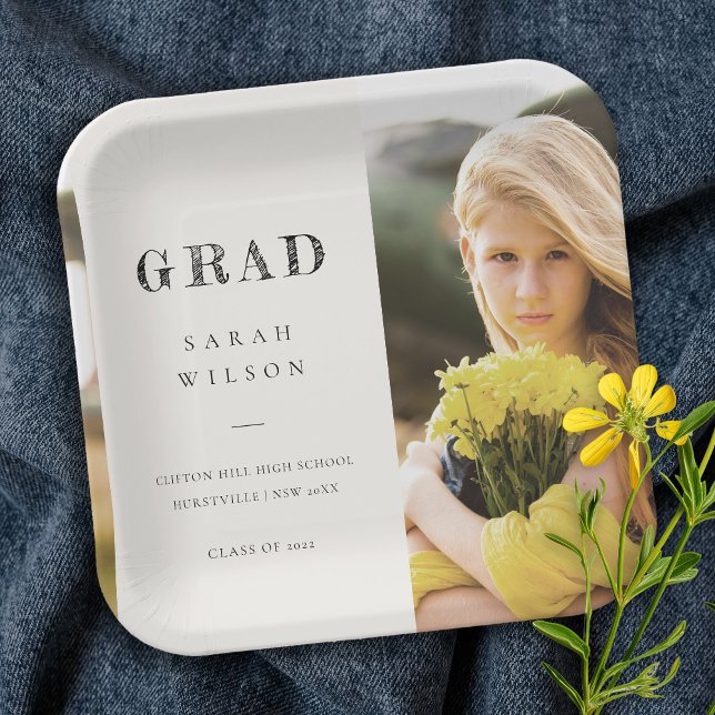 Elegant Clean Minimal Clean Photo Graduation Paper Plates (Creator Uploaded)
