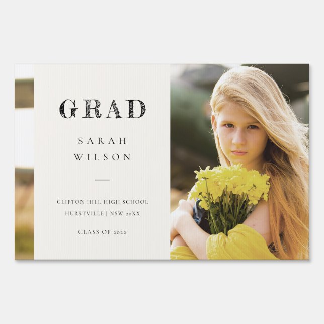 Elegant Clean Minimal Clean Photo Graduation Sign (Front)