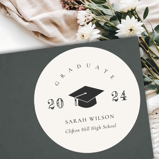 Elegant Clean Minimal Simple Graduation Classic Round Sticker (Creator Uploaded)