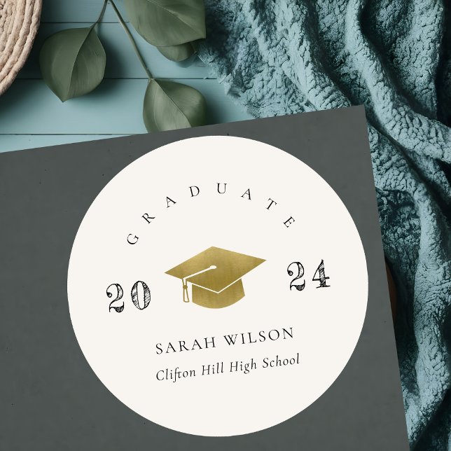 Elegant Clean Minimal Simple Graduation Gold Foil Classic Round Sticker (Creator Uploaded)