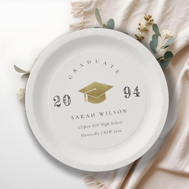 Elegant Clean Minimal Simple Graduation Gold Foil Paper Plates (Creator Uploaded)