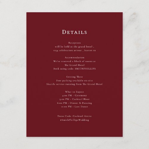 Elegant clean minimal wedding details Enclosure Card