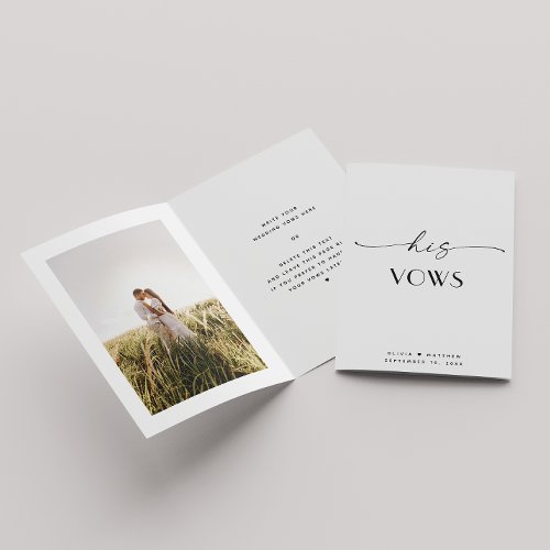 Elegant clean minimalist photo wedding His Vows Card