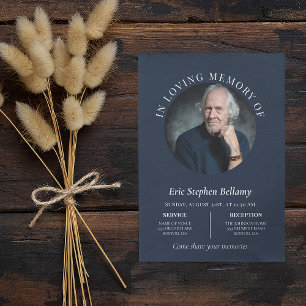 Elegant Clean Navy Round Photo Memorial Funeral Invitation