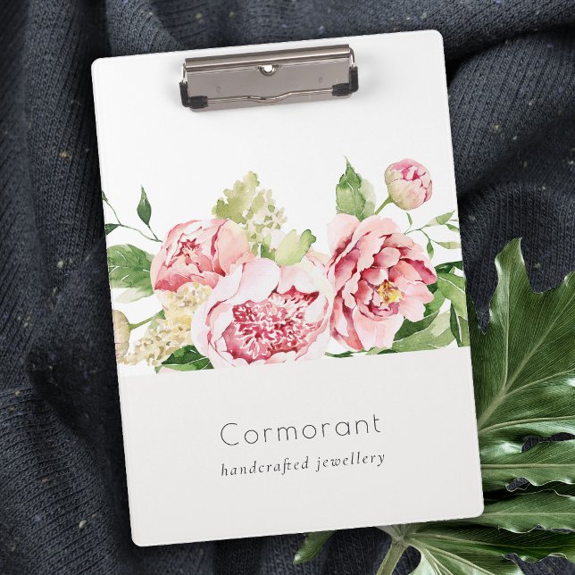 Elegant Clean Pink Green Watercolor Peony Floral Clipboard (Creator Uploaded)